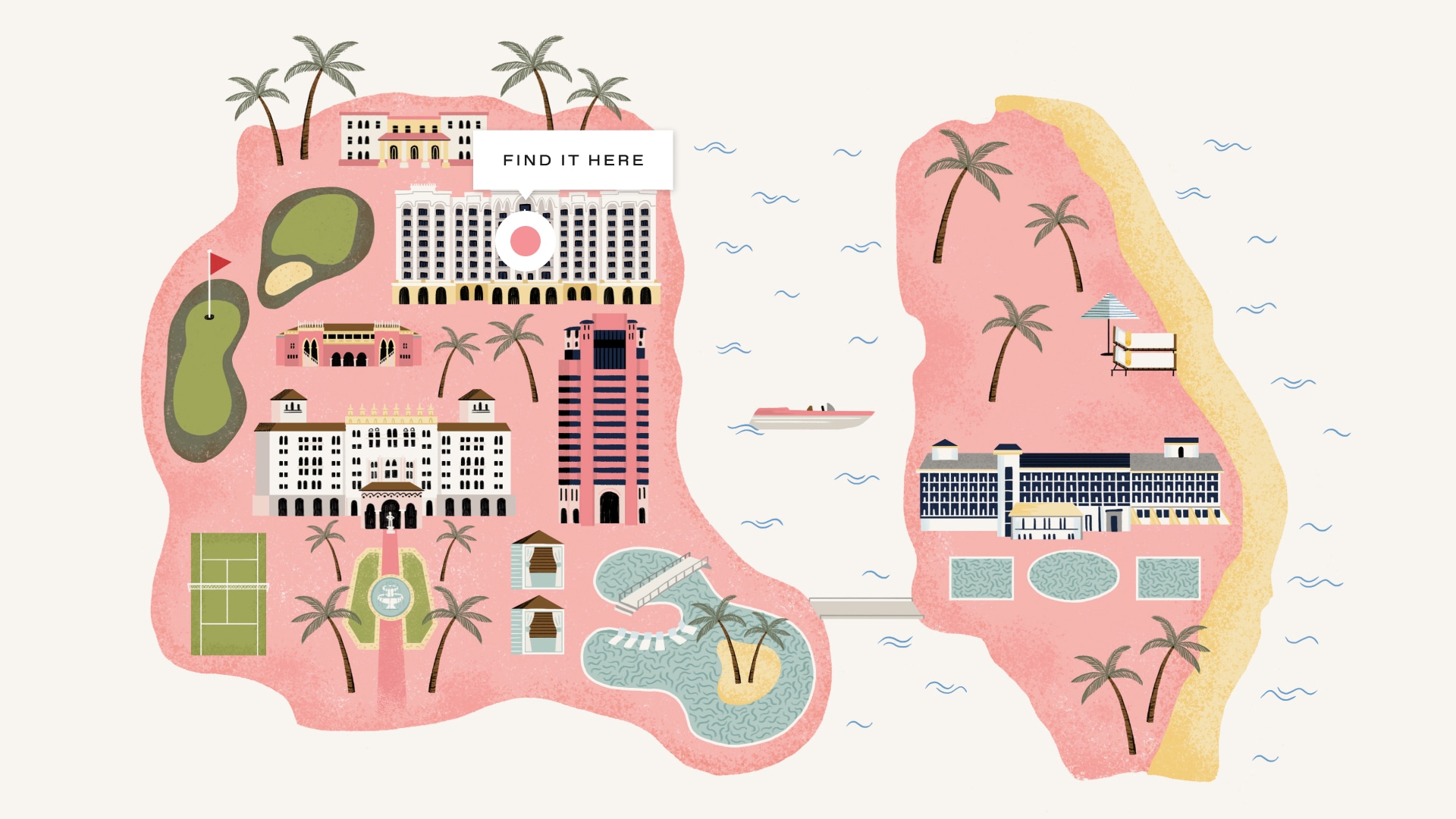 colorful illustrated map of the resort property
